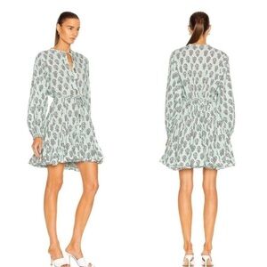 Rhode teal floral babydoll dress with full‎ ruffle hem women’s med no belt